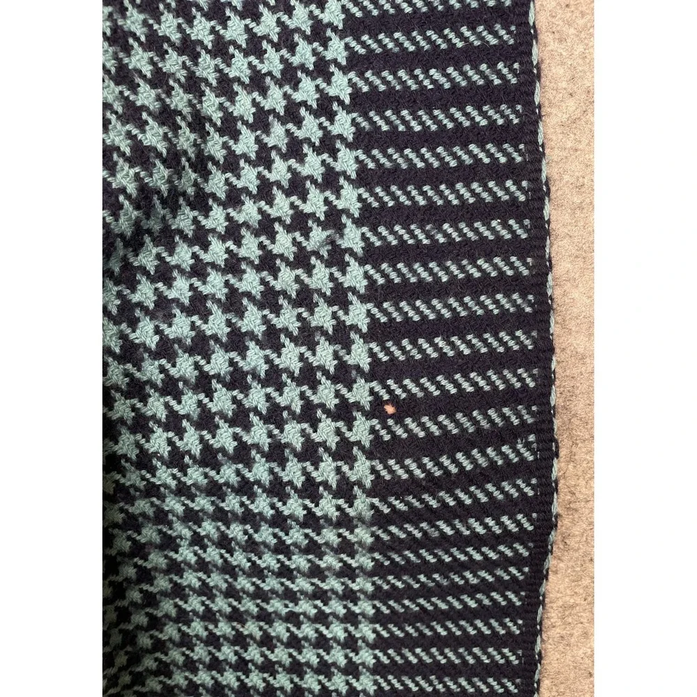 Vintage A Sulka Scarf Navy Blue Virgin Wool Houndstooth Check Kyloom 15x54